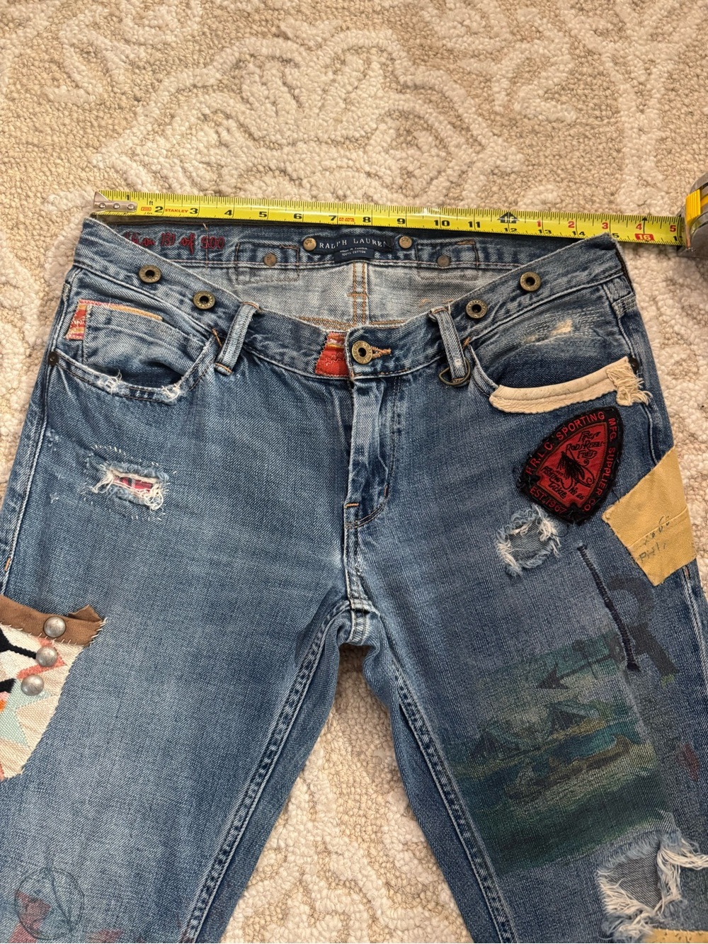 Women’s Distressed Patchwork Blue Jeans - Picture 3 of 11